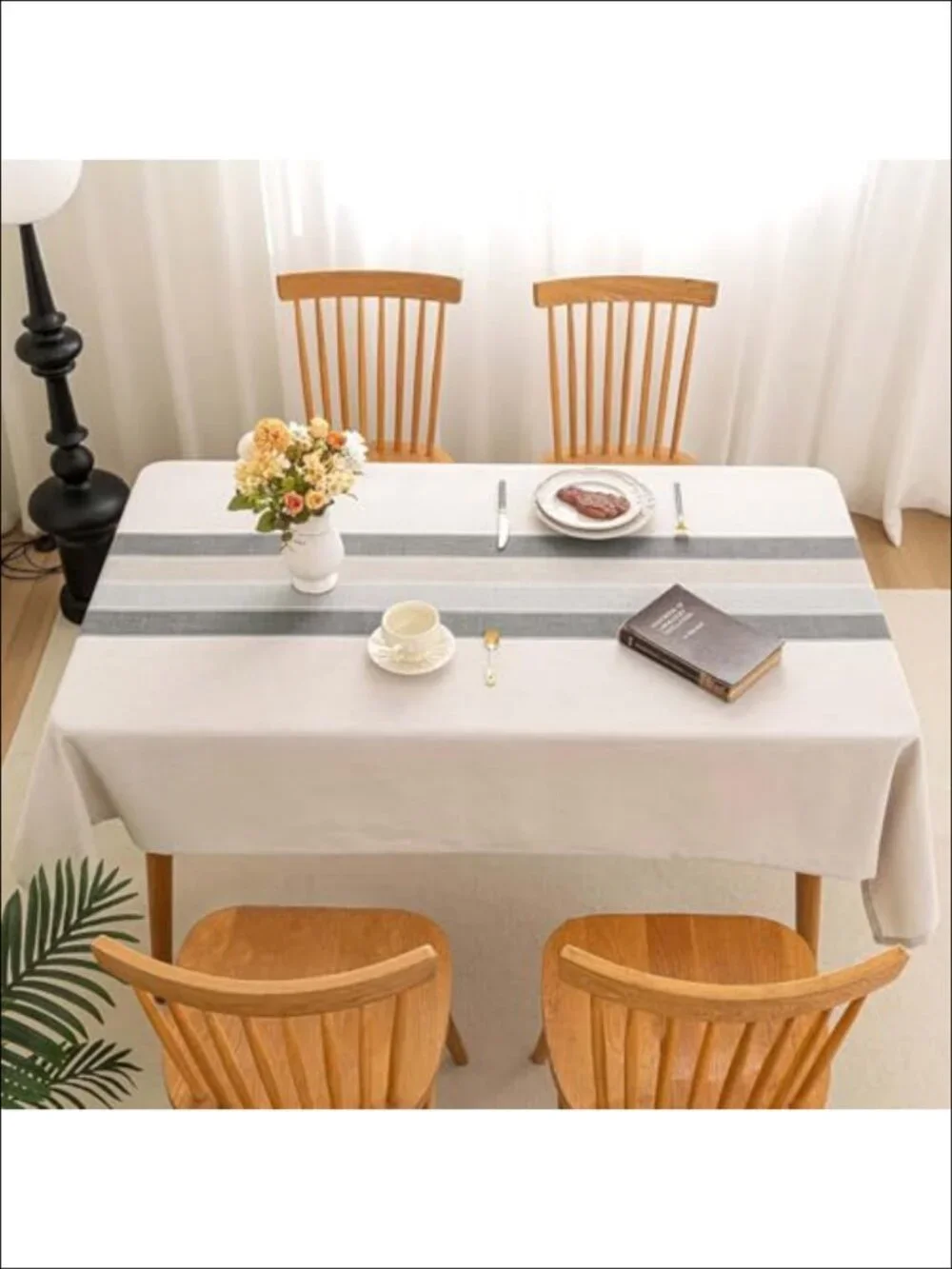 Cotton Linen Waterproof Embroidered Rectangular Tablecloth Farmhouse Dining